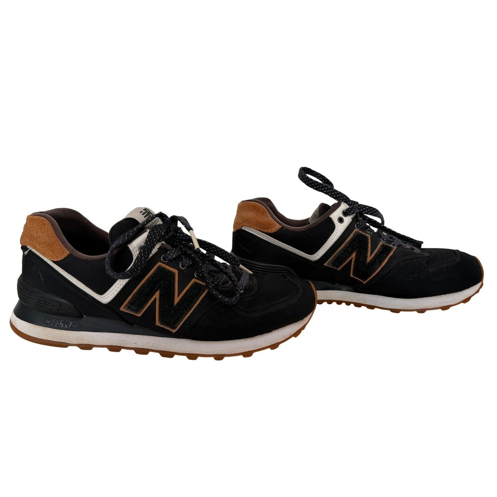 New Balance 574 Black Brown Suede Textile Low Top Sneakers Mens Shoes